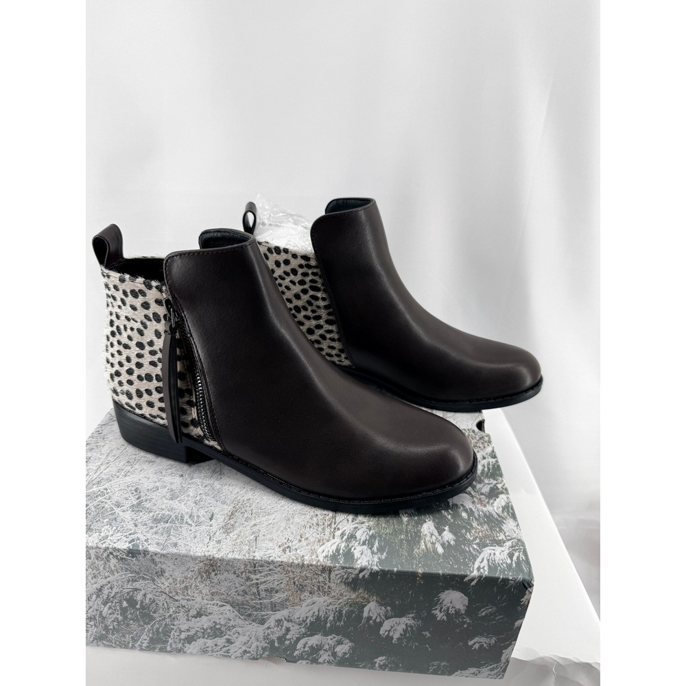 Mafulus Ankle Boots Womens 9.5 Brown Faux Leather Cheetah Calf Hair Side Zip - Picture 10 of 13